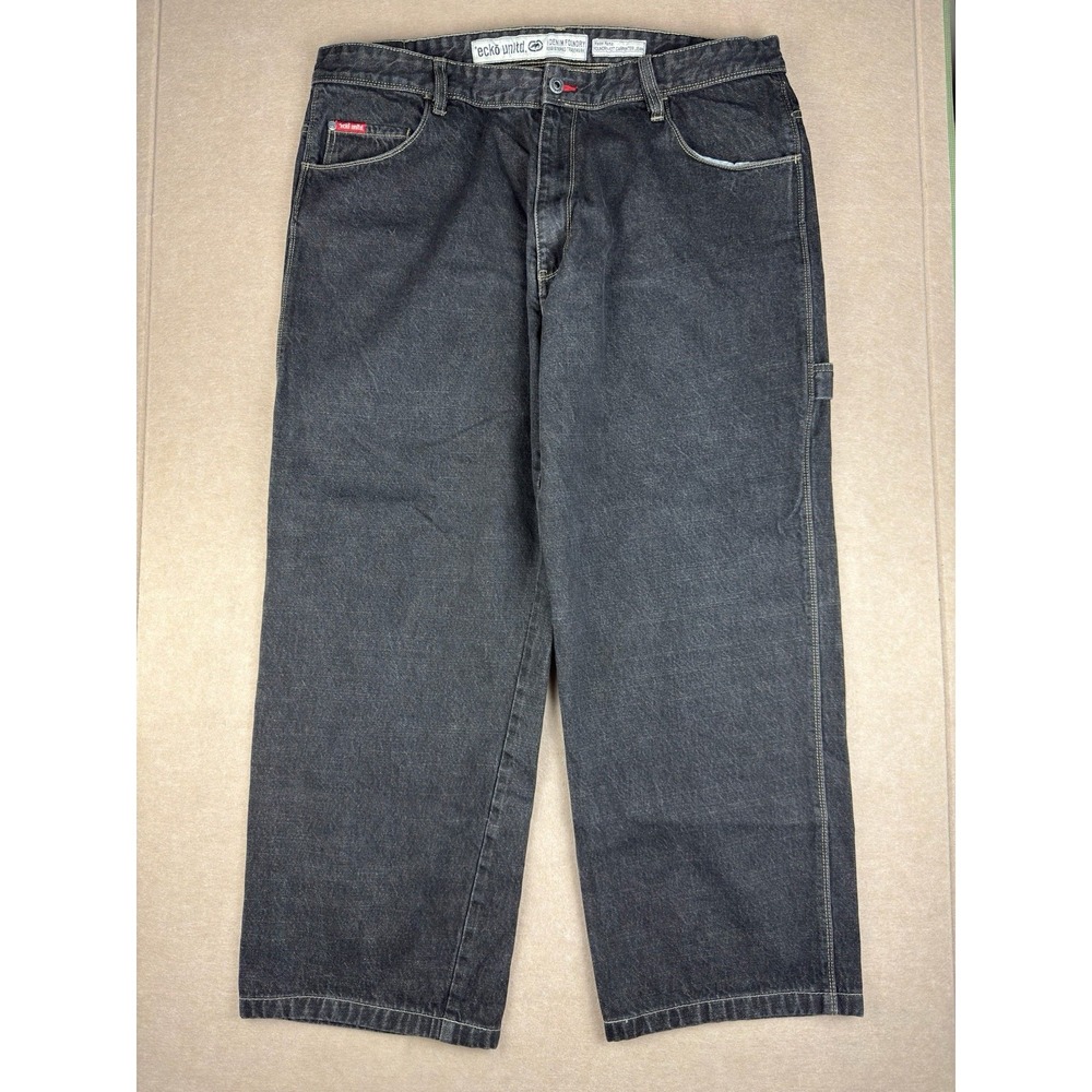 Y2K Ecko Unltd Jeans Men's 40 Fade Black Foundry Fit Carpenter Loose Baggy Denim